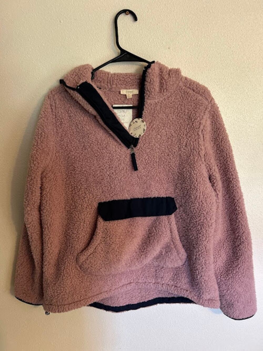 Sherpa Quarter Zip Pullover Medium / Large Blush Pink Cozy Fall Sweater